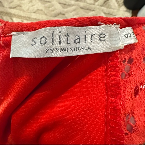 Red Lace Short Sleeve Blouse – Solitaire by Ravi Khosla - Lined, Small - Picture 3 of 4